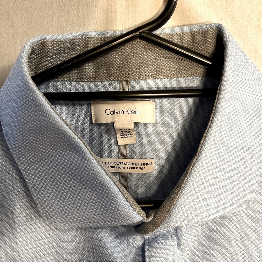 Calvin Klein Infinite Cool Non Iron Dress Shirt Blue Gray Plaid XL